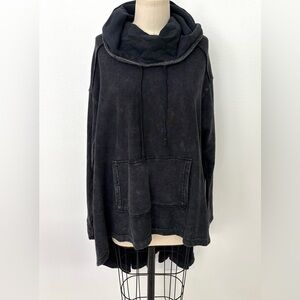 Free People ‘Extreme’ Garment Dyed Hoodie Oversized Hi-Lo Dark Distressed Gray S